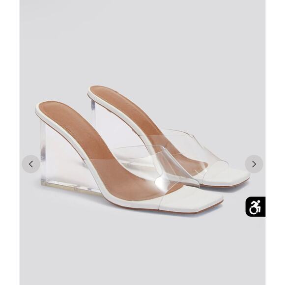 Fashion to Figure X Gabrielle Union Clear & White Wedge Heel Mules Size 6 NIB - Picture 9 of 13